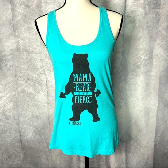 Fitness Tee Co Teal Mama Bear Is Extra Fierce Tank Top - LG - Picture 1 of 9